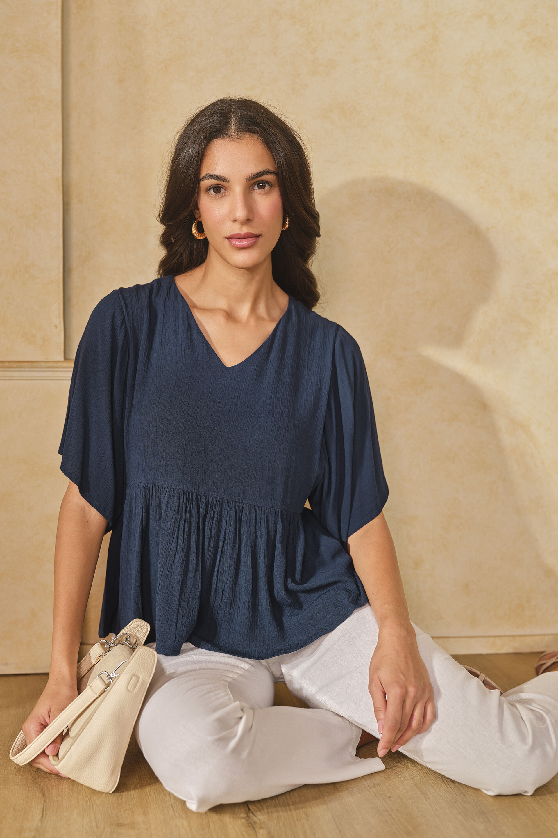 Midnight Chic Viscose Fit and Flared Top, Navy, image 4